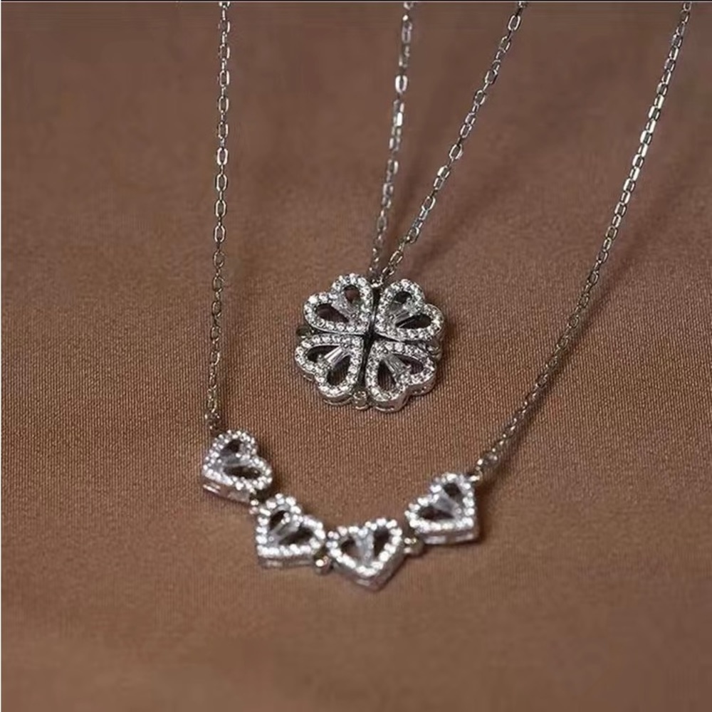 NWOT SILVER 4 heart/4leaf clover necklace